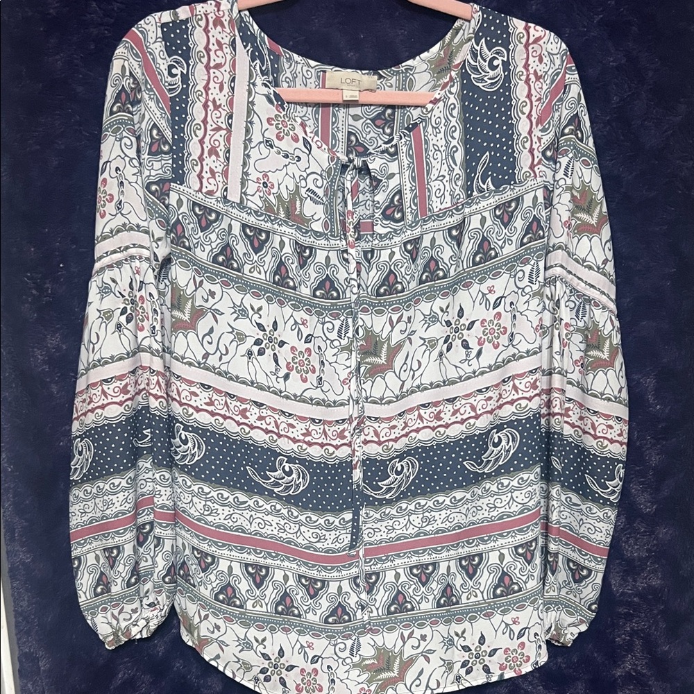 LOFT Women's Floral Striped Blouse - Blue, Pink, White